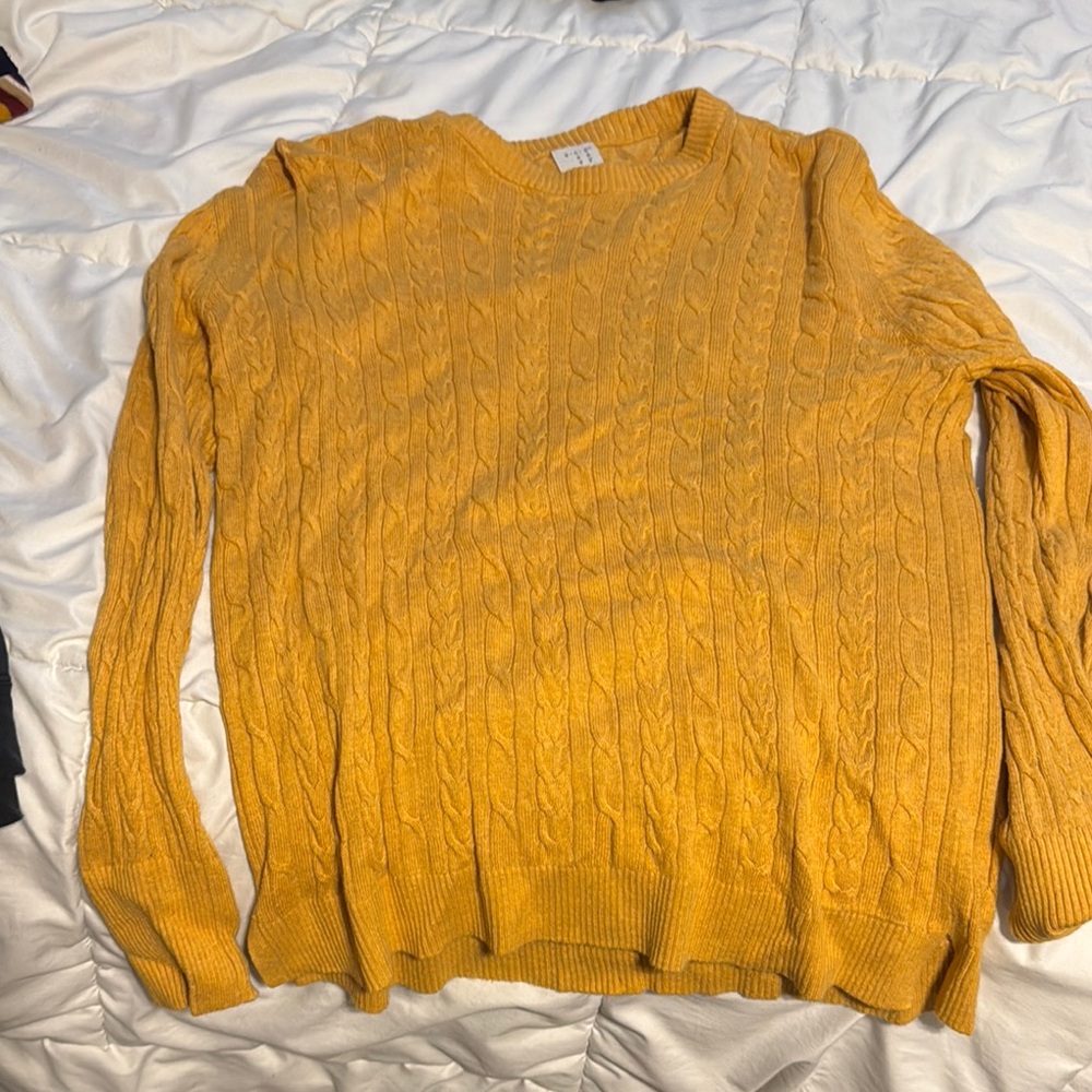 Yellow Crewneck Sweater with Textured Knit